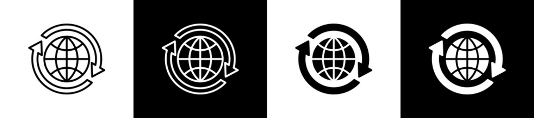 International icon variations in line and glyph style on black and white background