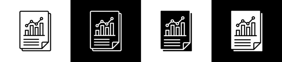 Reporting icon variations in line and glyph style on black and white background