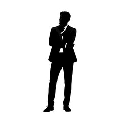 Businessman Silhouette Vector  Formal Suit, Thinking Pose, Corporate Concept