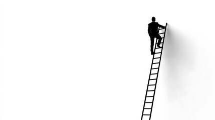 Silhouette of man climbing ladder isolated on white background