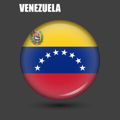 National flag of Venezuela with a circular coat of arms.Vector.Round 3d flag icon with high detail.Ball-shaped illustration of the flag.