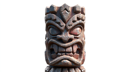 Close up of a tiki statue isolated on white background, a symbol of hawaii