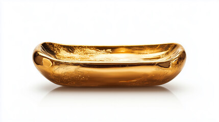 Shiny golden bowl with smooth curves on white background showcasing elegant craftsmanship and design