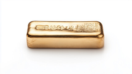 Shiny gold bar displayed with intricate designs, showcasing luxury and wealth in a minimalist setting