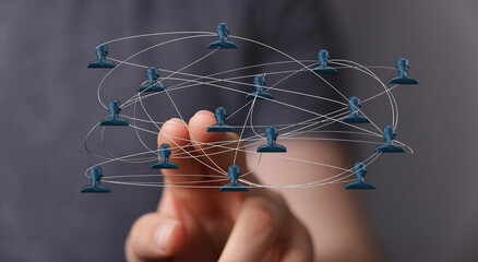 Hand touching digital human network, communication teamwork concept. Connection between people. Symbol of a strong network