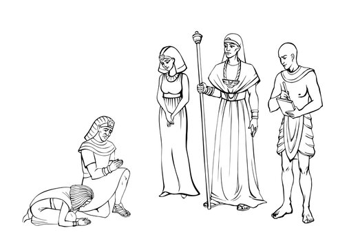 Vector drawing. Egyptian chief with a rod