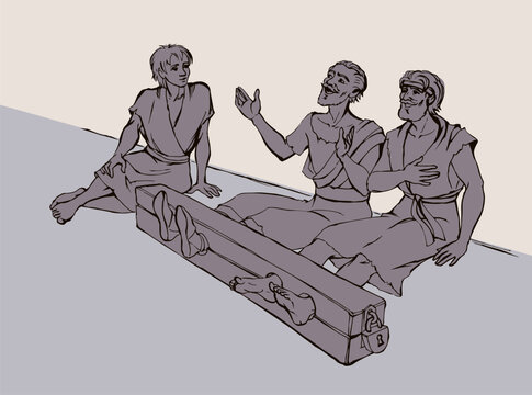 Paul and Silas in prison. Vector drawing