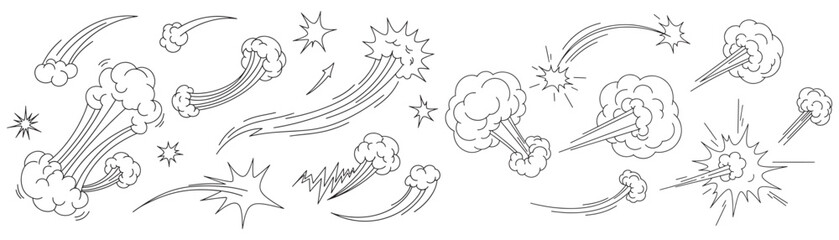 Comic Book Action Effects Hand Drawn Style Cartoon Smoke and Starburst Elements