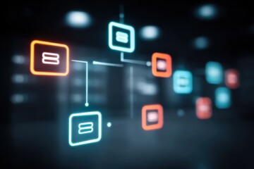 Fototapeta premium Pulses from units flow through the server as it scans the route and link to analyze performance and maintain maximum profit across all networked systems