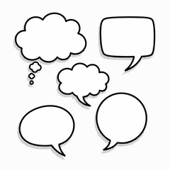 A collection of hand-drawn comic book elements including speech bubbles, exclamation marks, question marks, hearts, and sound effects in yellow and black doodle style.