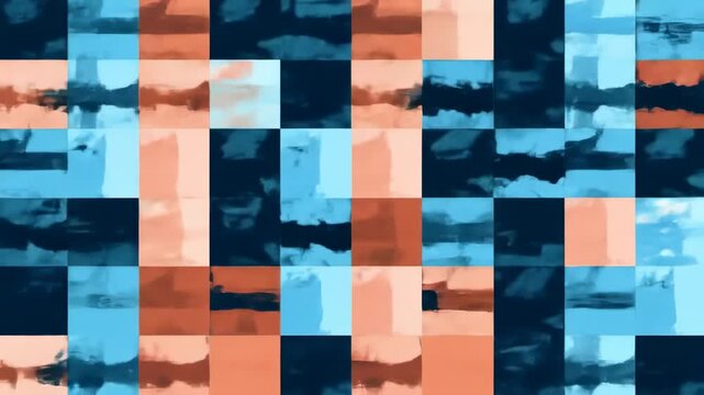 Abstract geometric arrangement with squares in blue, teal, and peach tones creating an intriguing pattern
