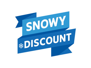 Flat vector banner design text Snowy Discount bold geometric font blue and white palette ribbon folded shape