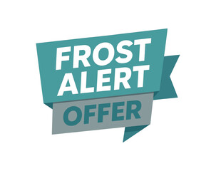 Fototapeta premium Flat vector banner design text Frost Alert Offer bold geometric font teal and gray palette ribbon folded shape