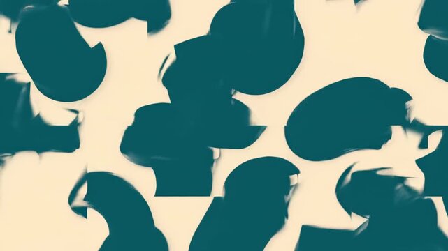 Abstract composition with teal shapes on a beige background, some shapes are truncated