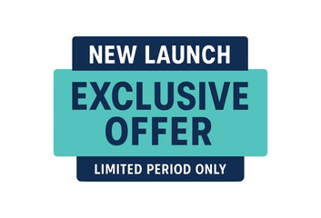 Flat vector banner design top text NEW LAUNCH main text EXCLUSIVE OFFER bottom text LIMITED PERIOD ONLY navy and turquoise rectangular with clean modern edges