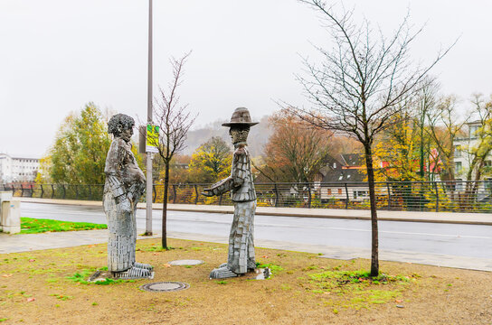 LETMATHE, GERMANY NOVEMBER 16 2025 sculptural group on Letnettiplatz near Lenne river bridge