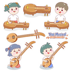 Kids playing traditional Thai musical instruments.