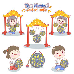Kids playing traditional Thai musical instruments.
