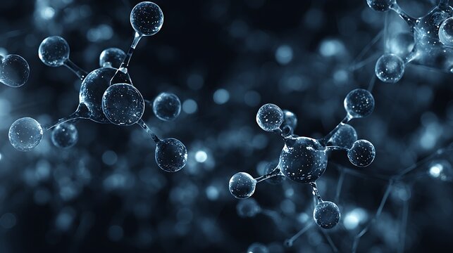 Molecular structure with atoms and bonds in a dark blue color scheme