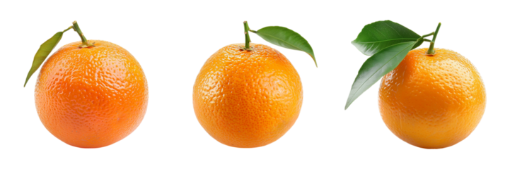 Vibrant Oranges Adorned with Green Leaves on a transparent background Generative AI