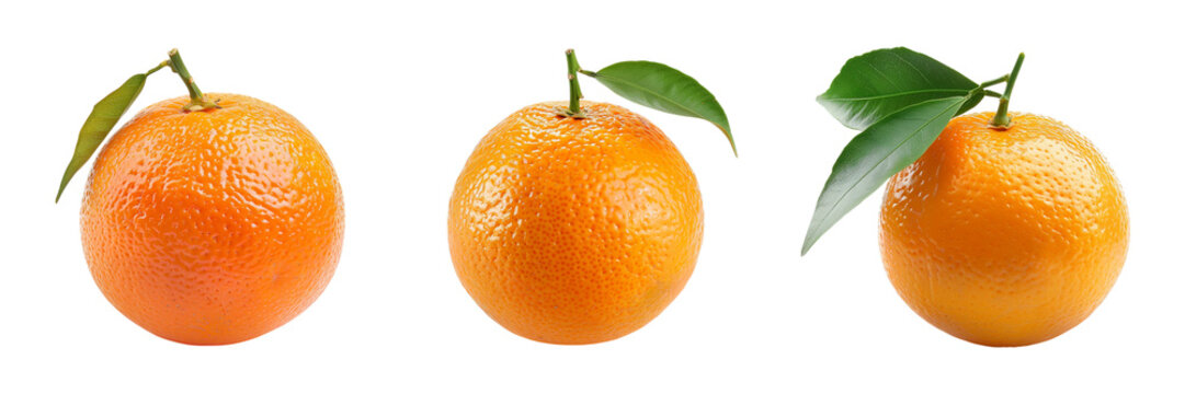 Vibrant Oranges Adorned with Green Leaves on a transparent background Generative AI