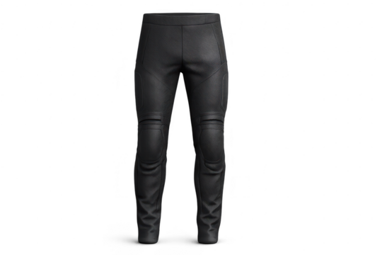 Black motorcycle pants isolated on transparent background, cut-out style image