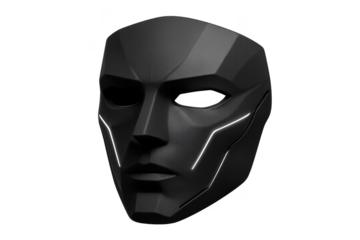 Black geometric mask isolated on transparent background, conceptual design