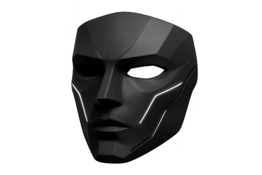 Black geometric mask isolated on transparent background, conceptual design