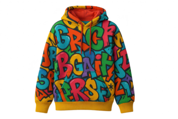 Vibrant graffiti letters hoodie, isolated on transparent background.