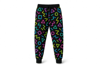 Vibrant neon geometric pattern sweatpants isolated on transparent background
