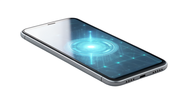 Blue screen on a smart mobile phone, a digital communication device - Powered by Adobe