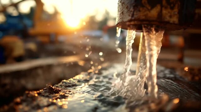 Drilling rig drills well for water, water extraction on private land, industrial equipment, heavy machine bore ground, earthwork, construction, water well drilling, water supply, w