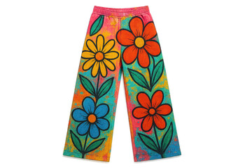 Colorful hippie floral pattern pants isolated on a transparent background