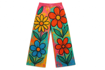 Colorful hippie floral pattern pants isolated on a transparent background