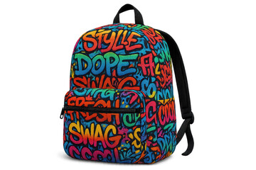 Vibrant graffiti backpack isolated on transparent background, modern design