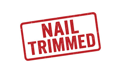 Red rubber stamp text NAIL TRIMMED rectangular outline bold capital letters distressed texture rotation isolated on white background vector illustration clean minimal style
