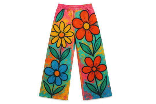 Colorful hippie floral pattern pants isolated on a transparent background