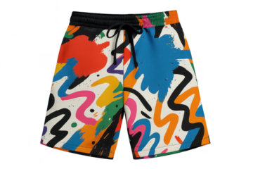 Colorful abstract men's shorts, isolated on transparent background