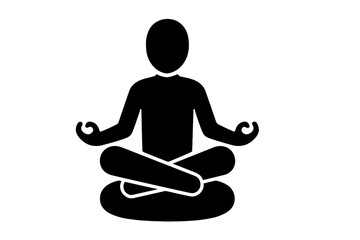 person meditating on floor cushion flat black solid vector illustration isolated on white background