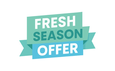 Flat vector banner design text Fresh Season Offer bold geometric font mint and pastel blue palette ribbon folded shape