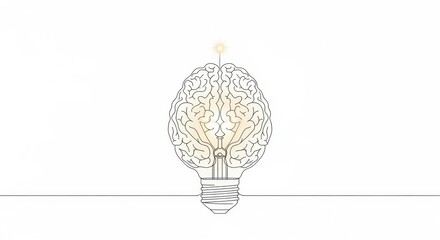 Conceptual illustration showcasing a glowing brain shaped like a light bulb for innovative ideas