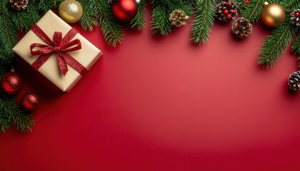 Festive holiday gift presentation cozy home setting decorative content christmas vibe overhead view celebratory concept for ultimate seasonal cheer