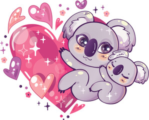 Kawaii koala with hearts vector