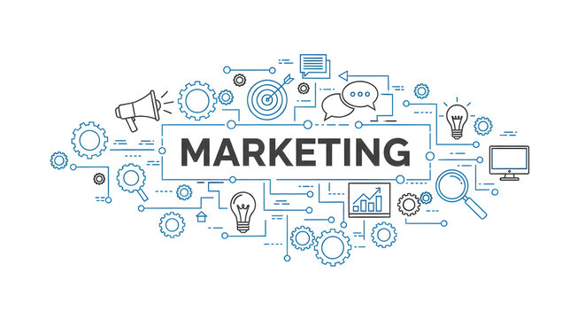 Boost your business with this modern marketing strategy concept featuring connected icons, perfect for presentations and web design projects that need to stand out