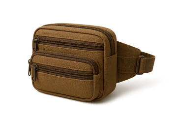 Brown fanny pack isolated on a transparent background, practical travel accessory.