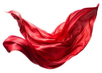 Flowing red silk fabric on transparent background