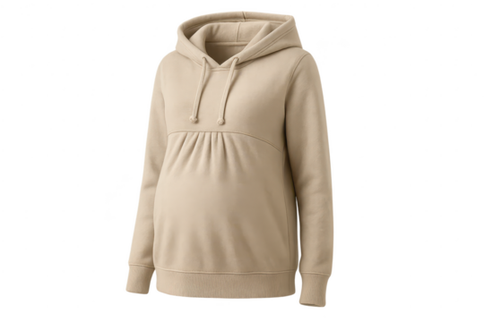 Comfortable beige maternity hoodie isolated on transparent background, fashion