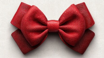 Red ribbon bow, isolated on white background, clean edges, photorealistic texture, perfect PNG for gift wrapping, holiday, or decorative designs
