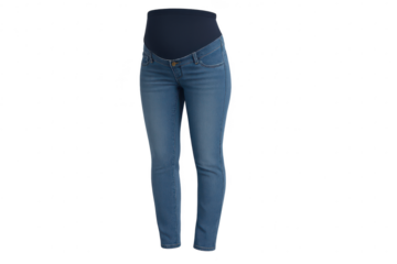 Blue maternity jeans with elastic waist isolated on transparent background