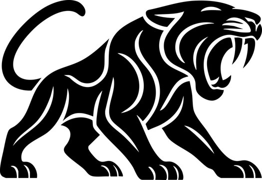 elegant Tribal Panther Silhouette Featuring Dynamic Poses and Bold Wildcat Line Art